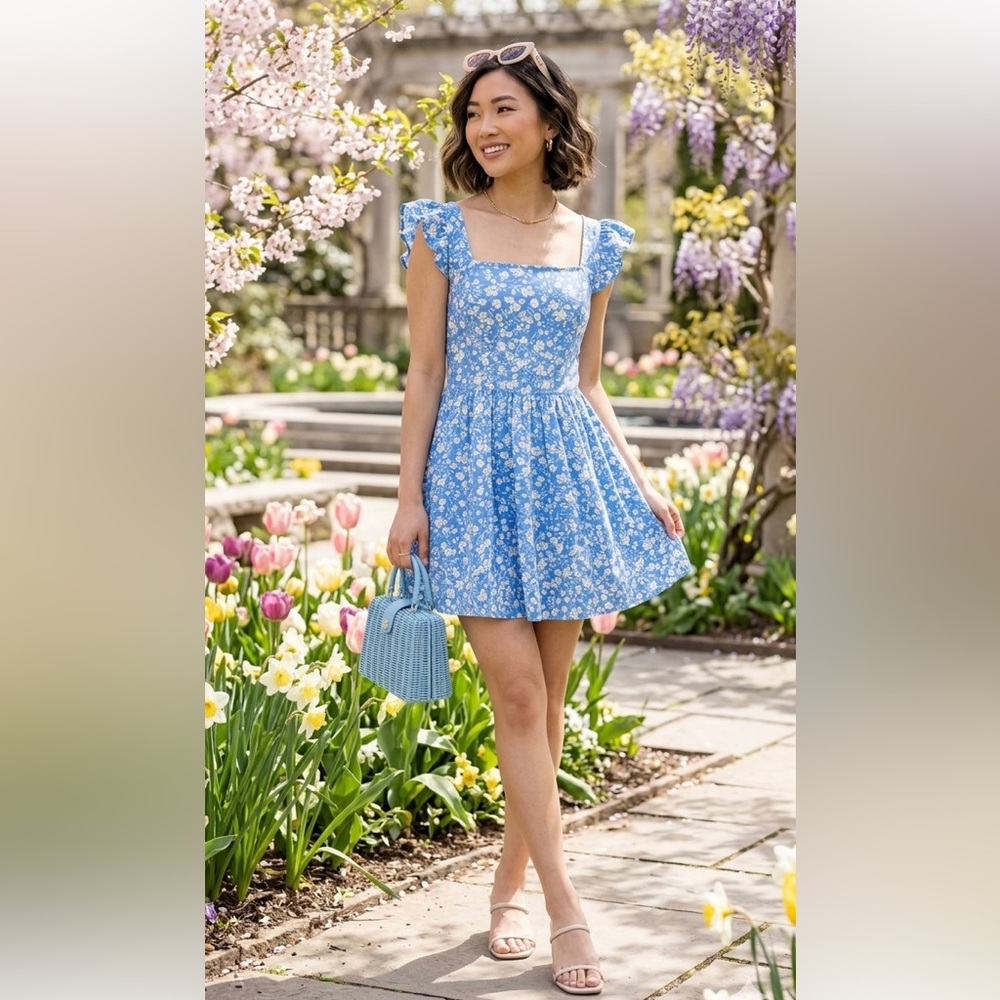 Loemes Blue Floral Dress women's small
